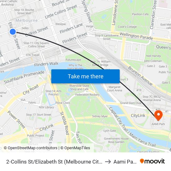 2-Collins St/Elizabeth St (Melbourne City) to Aami Park map