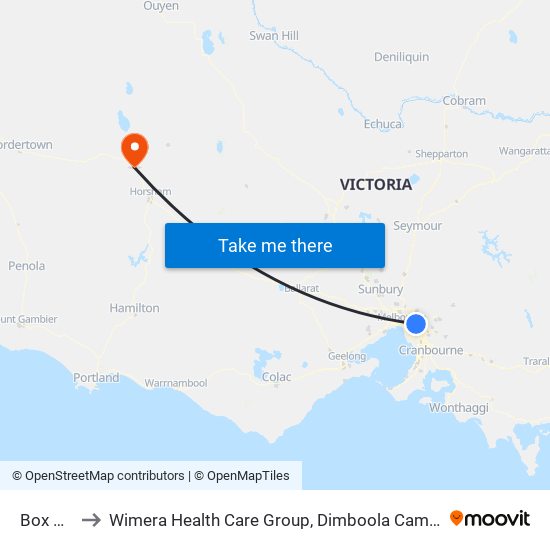 Box Hill to Wimera Health Care Group, Dimboola Campus map