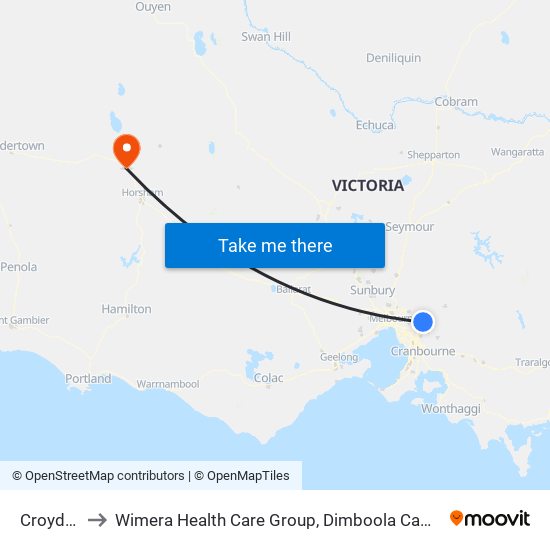 Croydon to Wimera Health Care Group, Dimboola Campus map