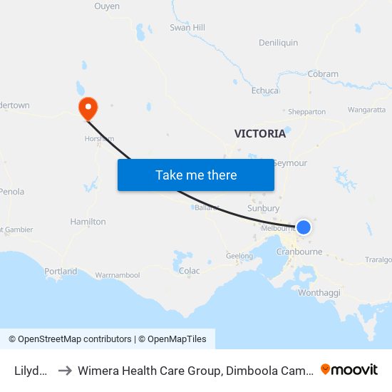 Lilydale to Wimera Health Care Group, Dimboola Campus map