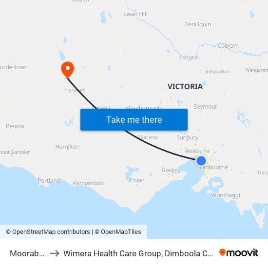 Moorabbin to Wimera Health Care Group, Dimboola Campus map