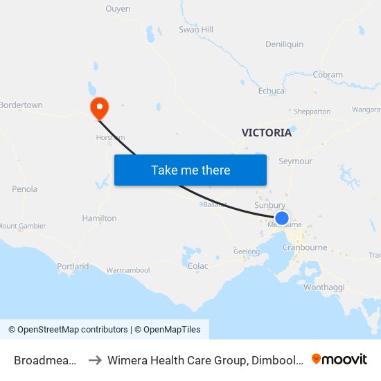 Broadmeadows to Wimera Health Care Group, Dimboola Campus map