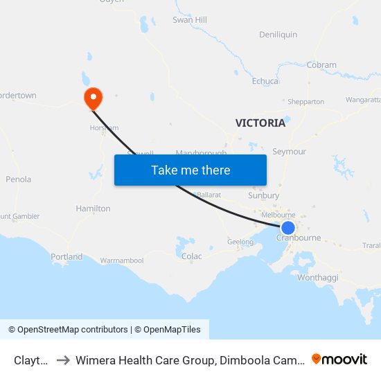 Clayton to Wimera Health Care Group, Dimboola Campus map