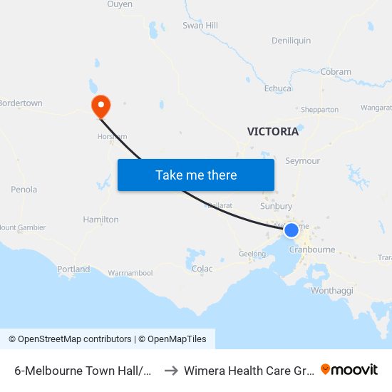 6-Melbourne Town Hall/Collins St (Melbourne City) to Wimera Health Care Group, Dimboola Campus map