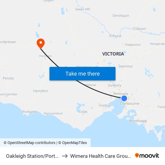 Oakleigh Station/Portman St (Oakleigh) to Wimera Health Care Group, Dimboola Campus map