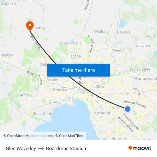 Glen Waverley to Boardman Stadium map