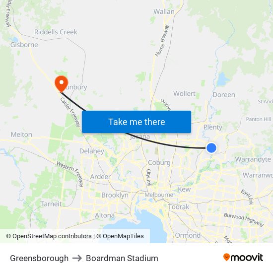 Greensborough to Boardman Stadium map