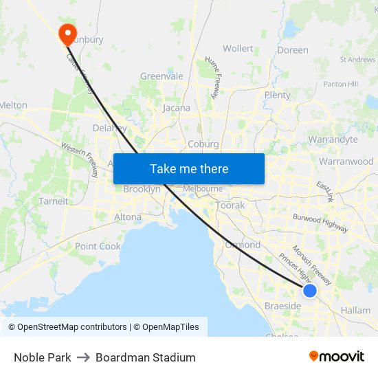 Noble Park to Boardman Stadium map