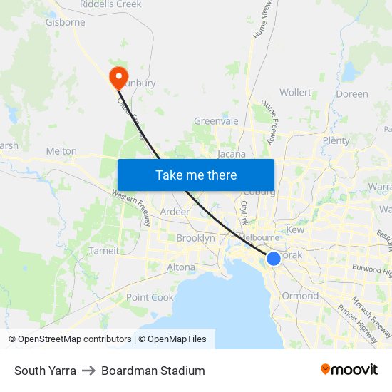 South Yarra to Boardman Stadium map