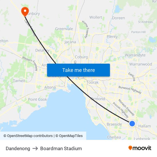 Dandenong to Boardman Stadium map