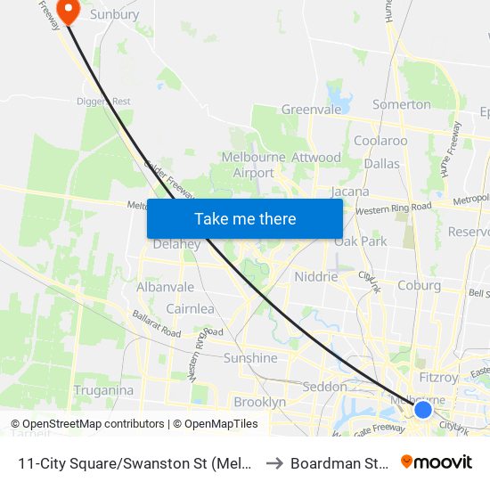 11-City Square/Swanston St (Melbourne City) to Boardman Stadium map