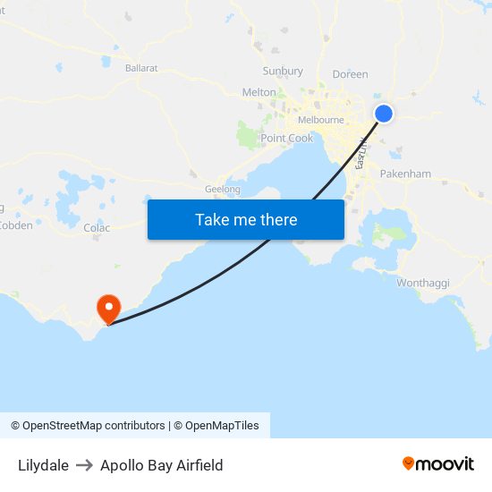 Lilydale to Apollo Bay Airfield map