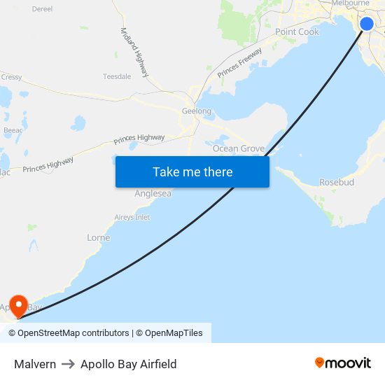 Malvern to Apollo Bay Airfield map