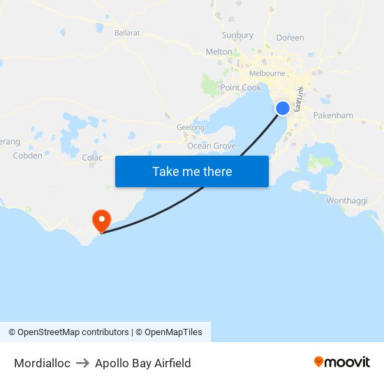 Mordialloc to Apollo Bay Airfield map