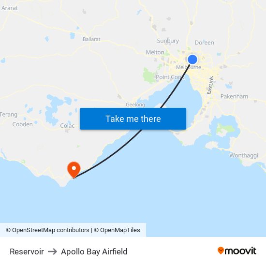 Reservoir to Apollo Bay Airfield map