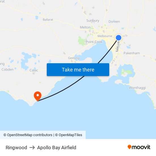 Ringwood to Apollo Bay Airfield map