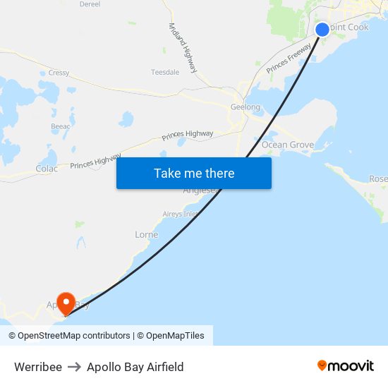 Werribee to Apollo Bay Airfield map