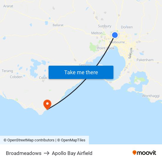 Broadmeadows to Apollo Bay Airfield map