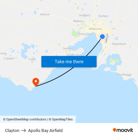 Clayton to Apollo Bay Airfield map