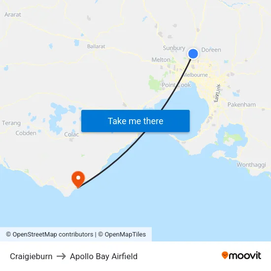 Craigieburn to Apollo Bay Airfield map