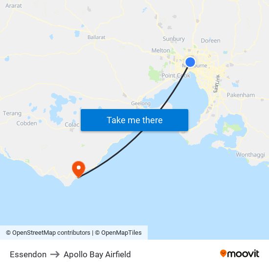 Essendon to Apollo Bay Airfield map