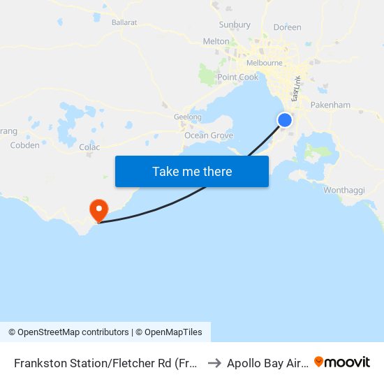 Frankston Station/Fletcher Rd (Frankston) to Apollo Bay Airfield map