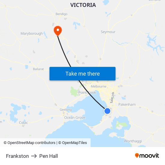 Frankston to Pen Hall map