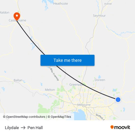 Lilydale to Pen Hall map