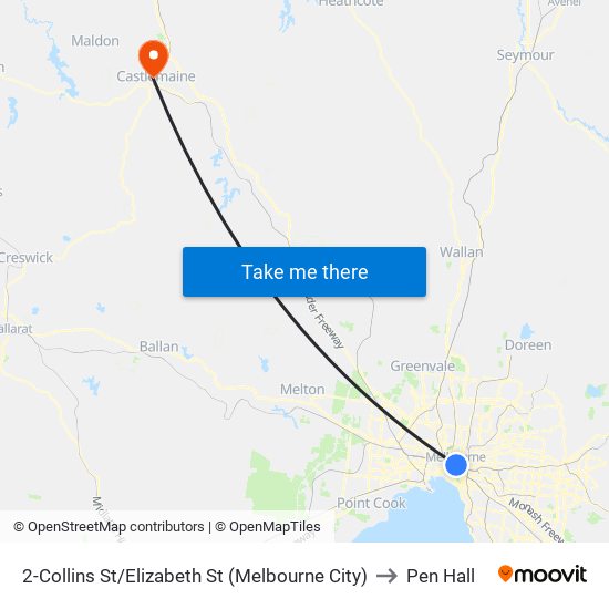2-Collins St/Elizabeth St (Melbourne City) to Pen Hall map