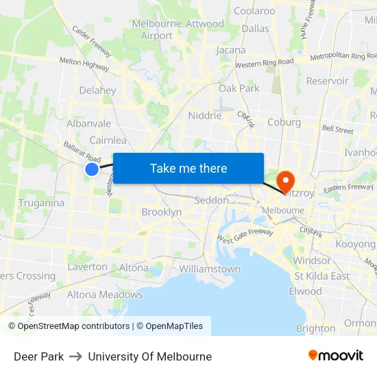 Deer Park to University Of Melbourne map