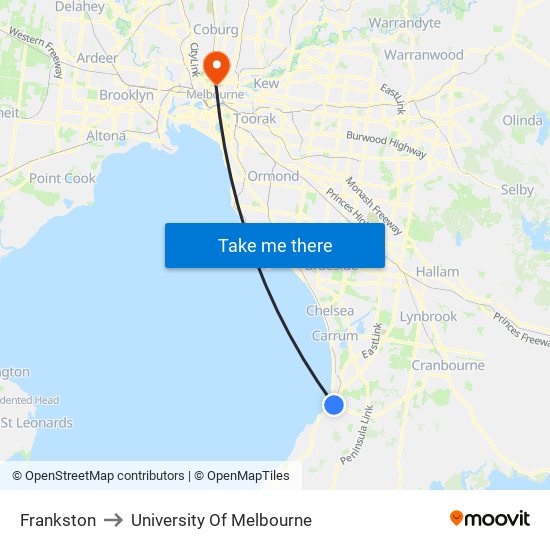 Frankston to University Of Melbourne map