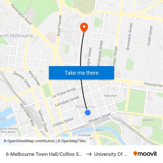 6-Melbourne Town Hall/Collins St (Melbourne City) to University Of Melbourne map