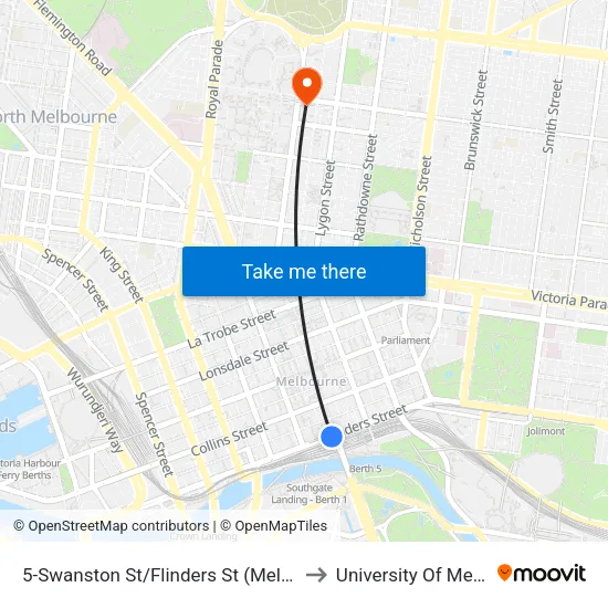 Swanston St/Flinders St #5 to University Of Melbourne map