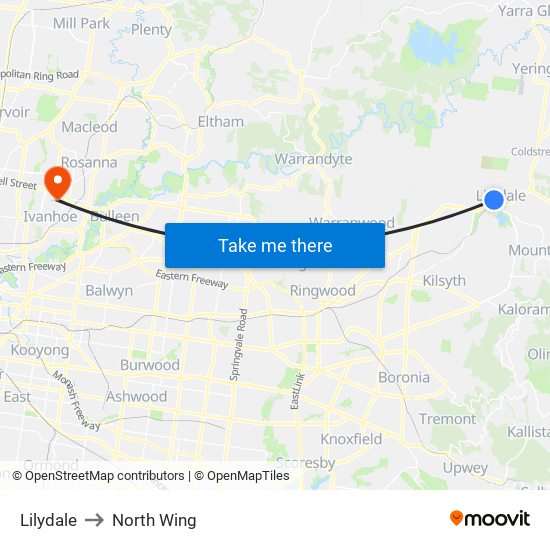 Lilydale to North Wing map