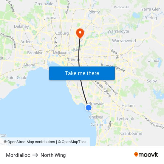Mordialloc to North Wing map