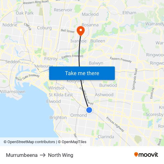 Murrumbeena to North Wing map