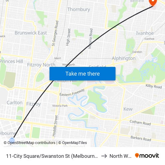 11-City Square/Swanston St (Melbourne City) to North Wing map