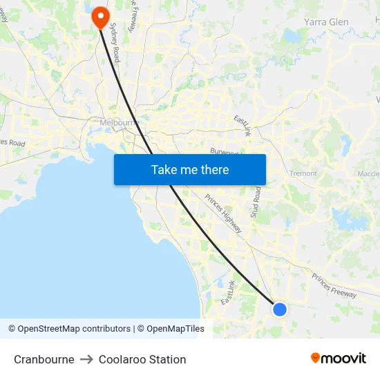 Cranbourne to Coolaroo Station map