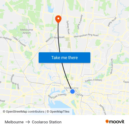Melbourne to Coolaroo Station map