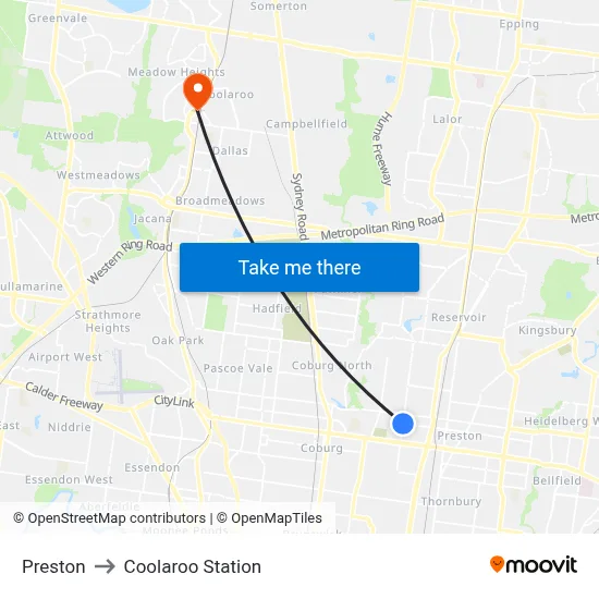 Preston to Coolaroo Station map