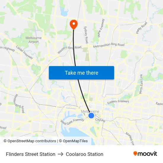Flinders Street Station to Coolaroo Station map