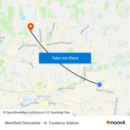 Westfield Doncaster to Coolaroo Station map