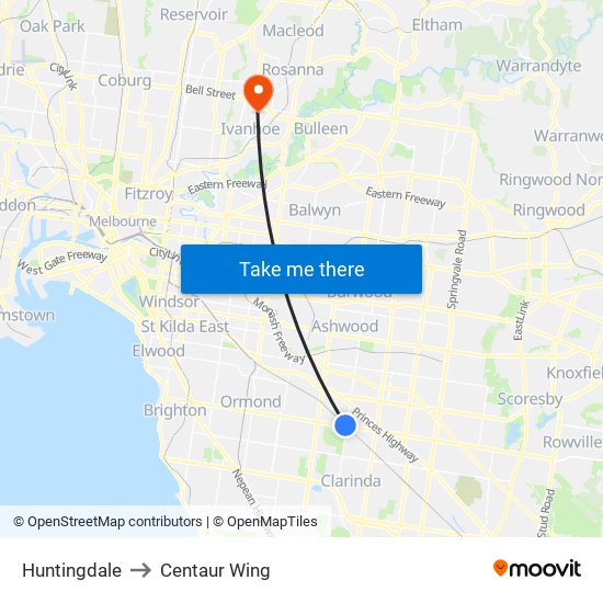 Huntingdale to Centaur Wing map