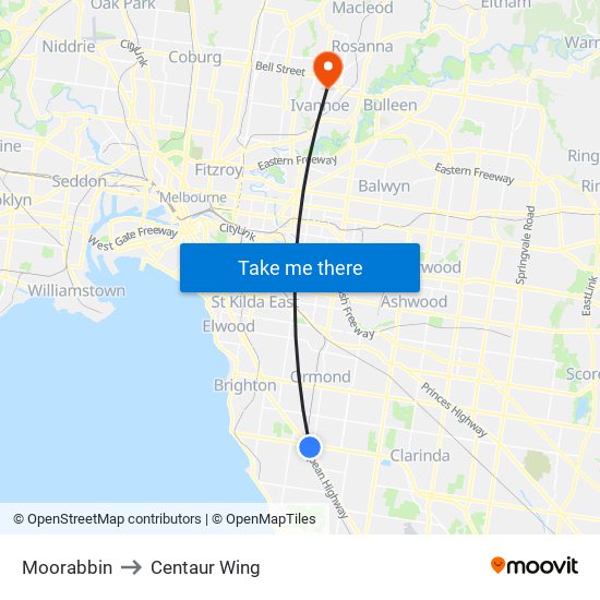 Moorabbin to Centaur Wing map
