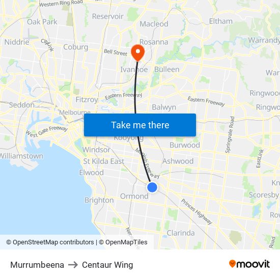 Murrumbeena to Centaur Wing map