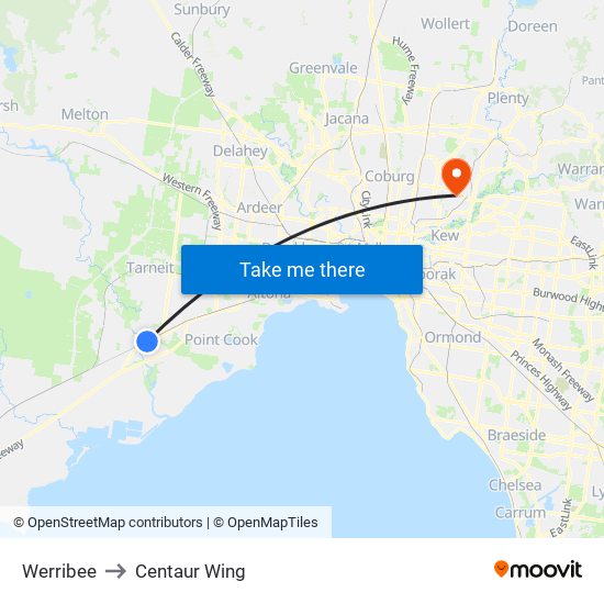 Werribee to Centaur Wing map