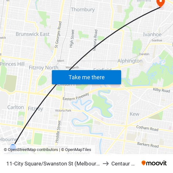 11-City Square/Swanston St (Melbourne City) to Centaur Wing map