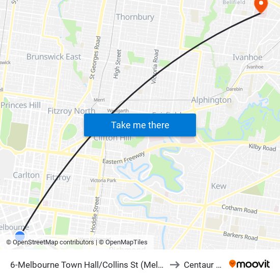 6-Melbourne Town Hall/Collins St (Melbourne City) to Centaur Wing map