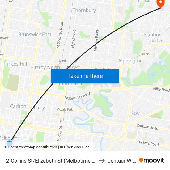 2-Collins St/Elizabeth St (Melbourne City) to Centaur Wing map