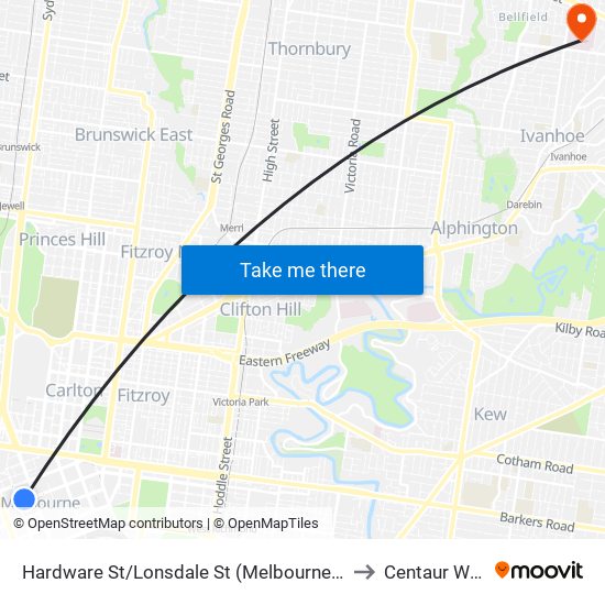 Hardware St/Lonsdale St (Melbourne City) to Centaur Wing map